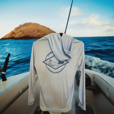 Day at Sea Performance Long Sleeve Shirt from Cotton-Tea® featuring a lightweight, moisture-wicking fabric with UV protection, perfect for outdoor adventures and showcasing a nautical theme.